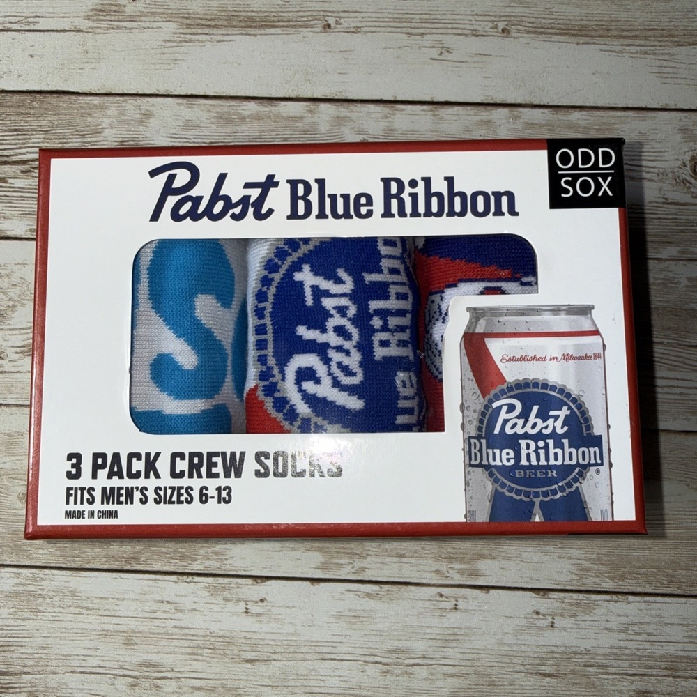 PABST BLUE RIBBON Box 3 Pack Socks Cult Legendary Beer Brand Unisex - Mens 6-13